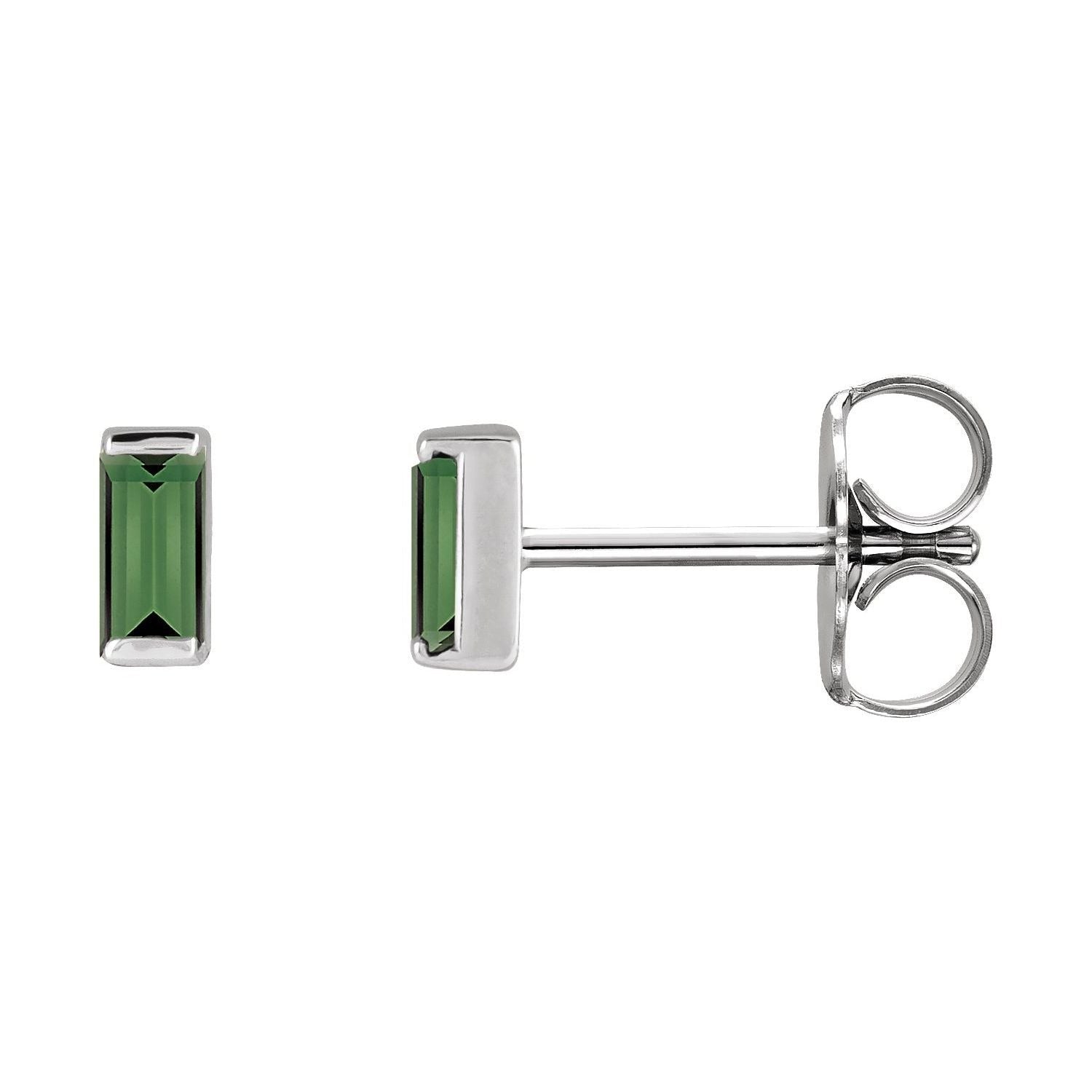 Sapphire Row Natural Gemstone Channel-Set Baguette Stud Earrings - Green Tourmaline, 14K White Gold