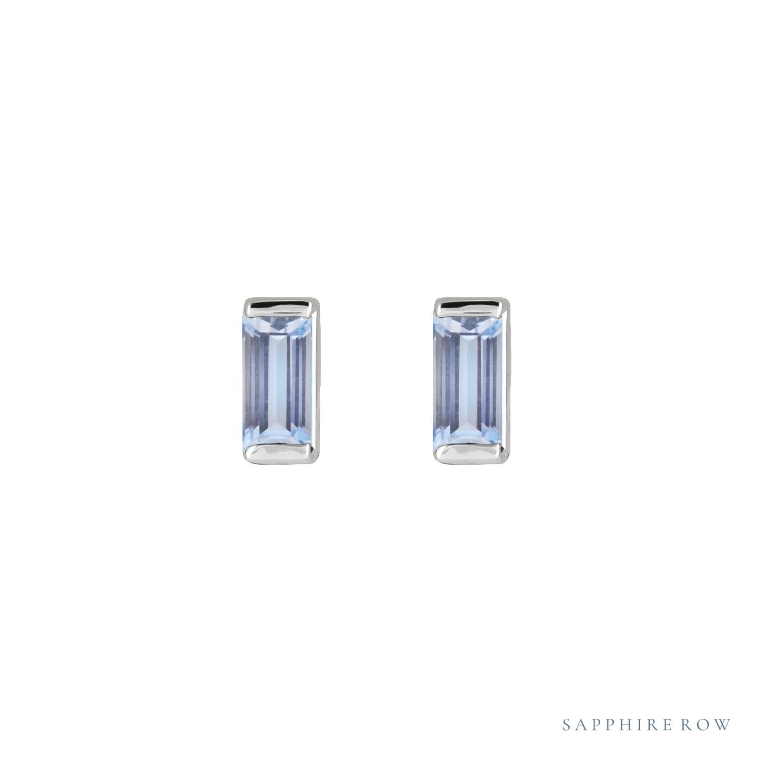 Sapphire Row Natural Gemstone Channel-Set Baguette Stud Earrings - Tanzanite, Platinum (view 2)
