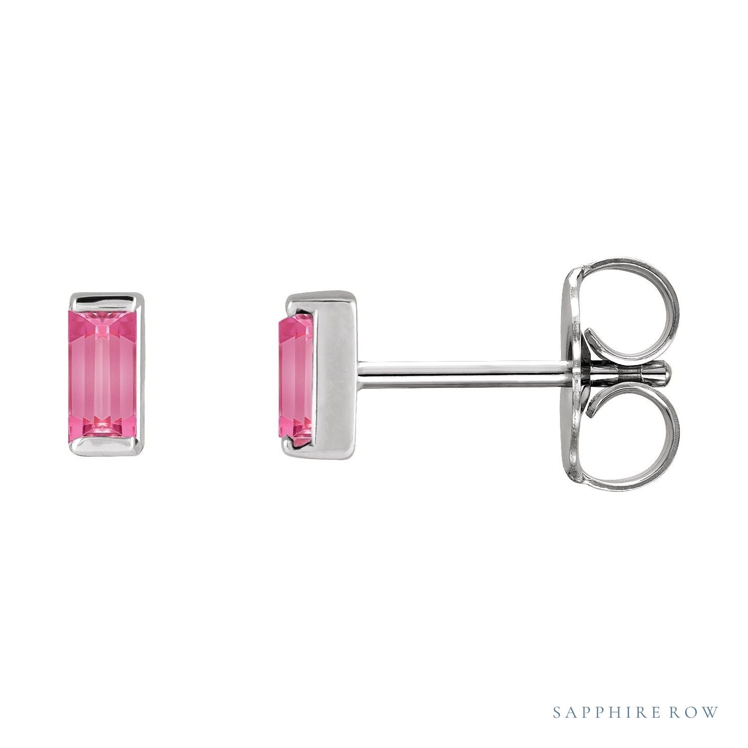 Sapphire Row Natural Gemstone Channel-Set Baguette Stud Earrings - Pink Tourmaline, Platinum