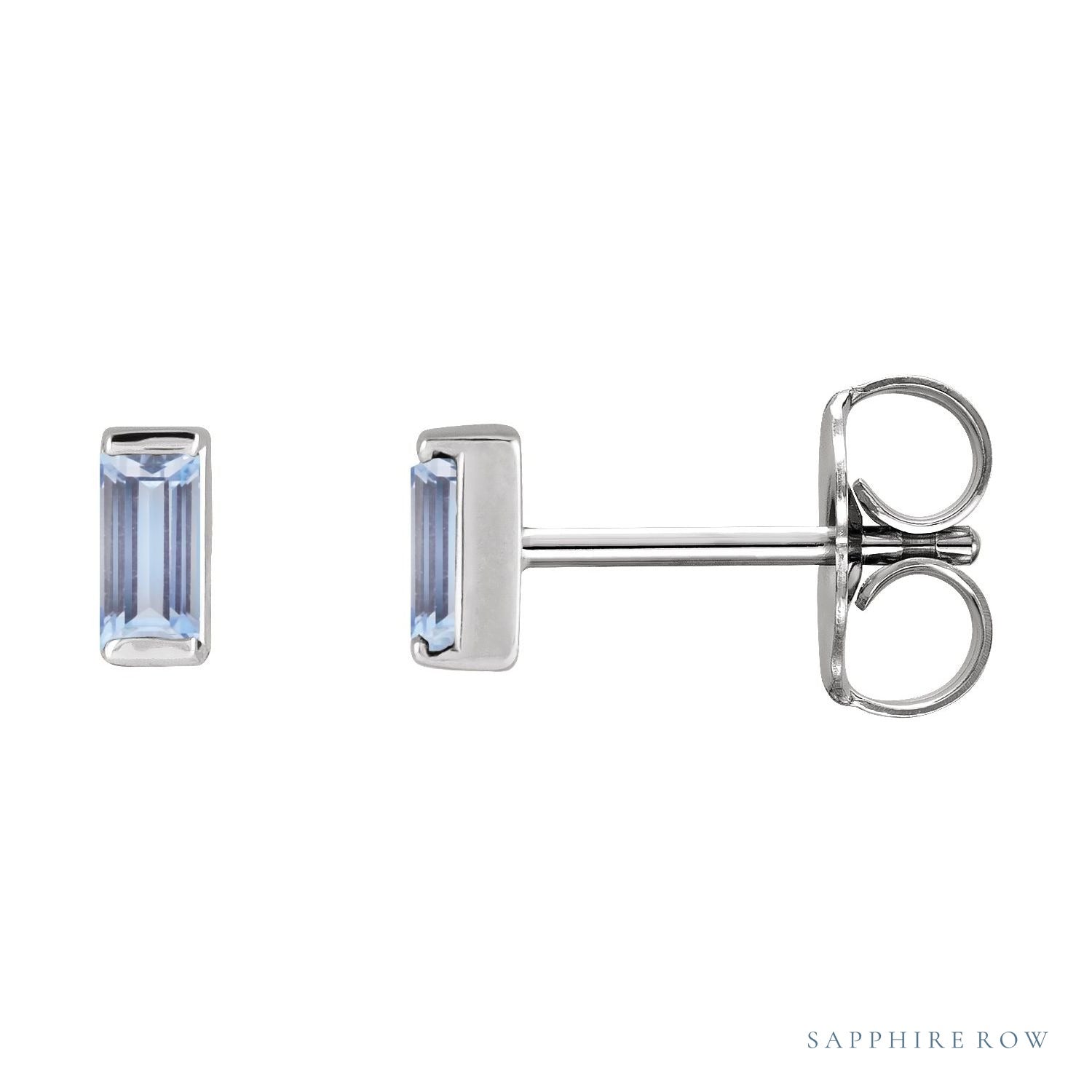 Sapphire Row Natural Gemstone Channel-Set Baguette Stud Earrings - Tanzanite, 14K White Gold