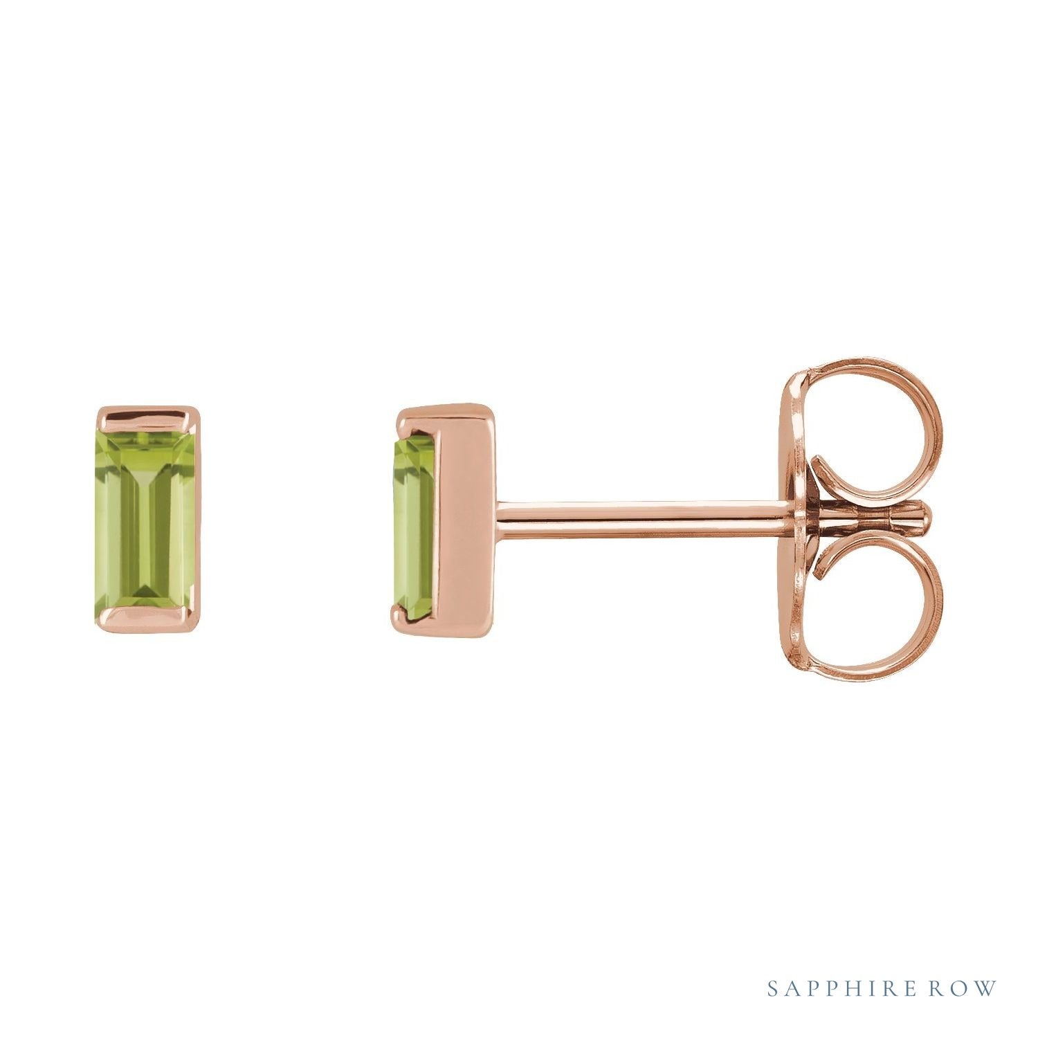 Sapphire Row Natural Gemstone Channel-Set Baguette Stud Earrings - Peridot, 14K Rose Gold