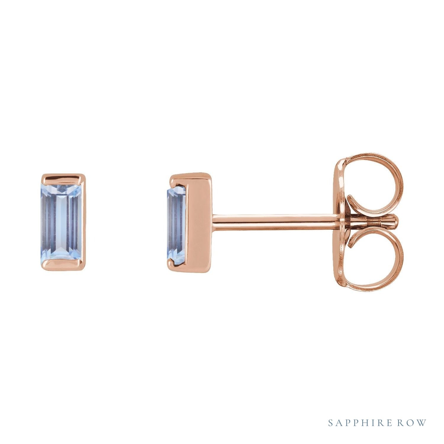 Sapphire Row Natural Gemstone Channel-Set Baguette Stud Earrings - Tanzanite, 14K Rose Gold
