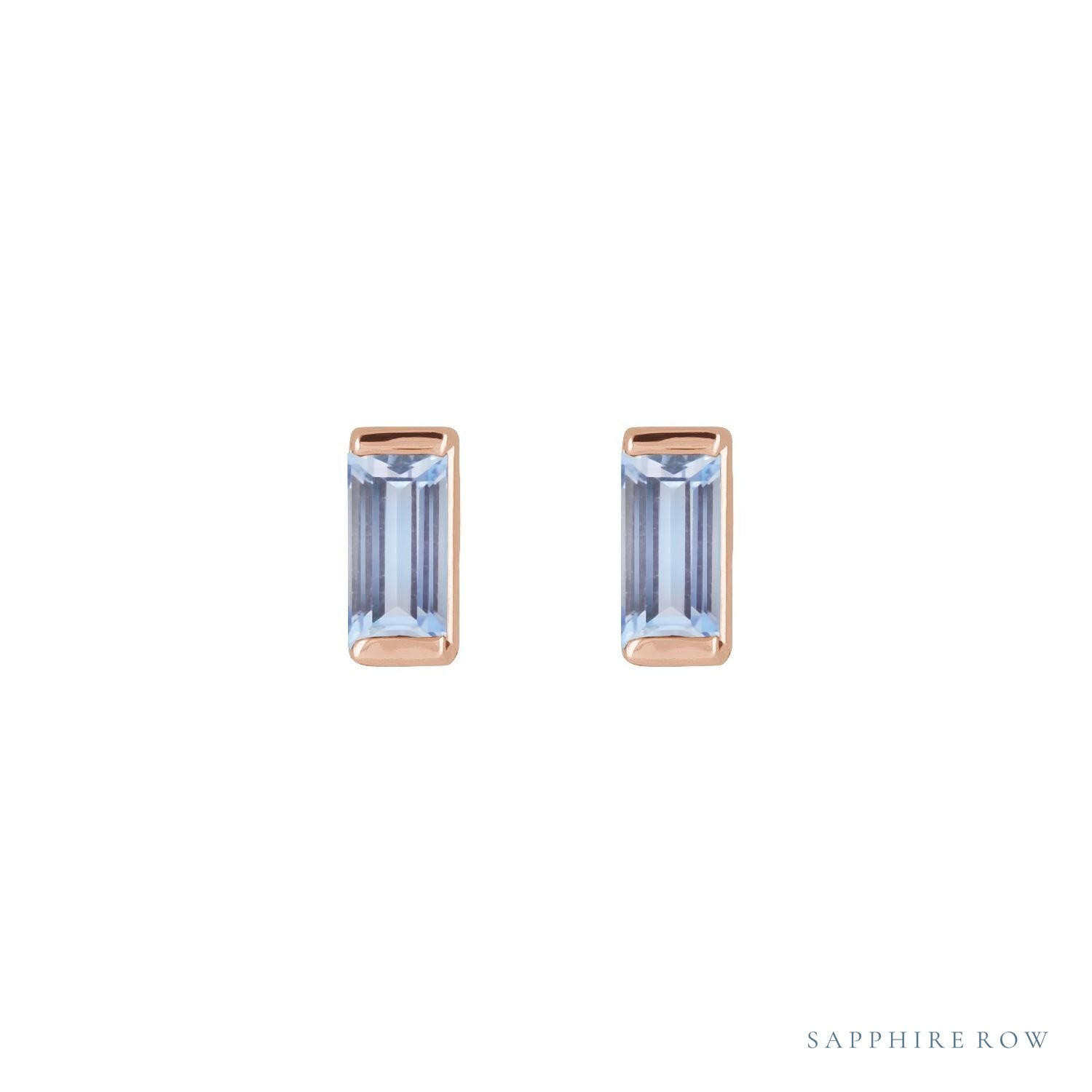 Sapphire Row Natural Gemstone Channel-Set Baguette Stud Earrings - Tanzanite, 14K Rose Gold (view 2)