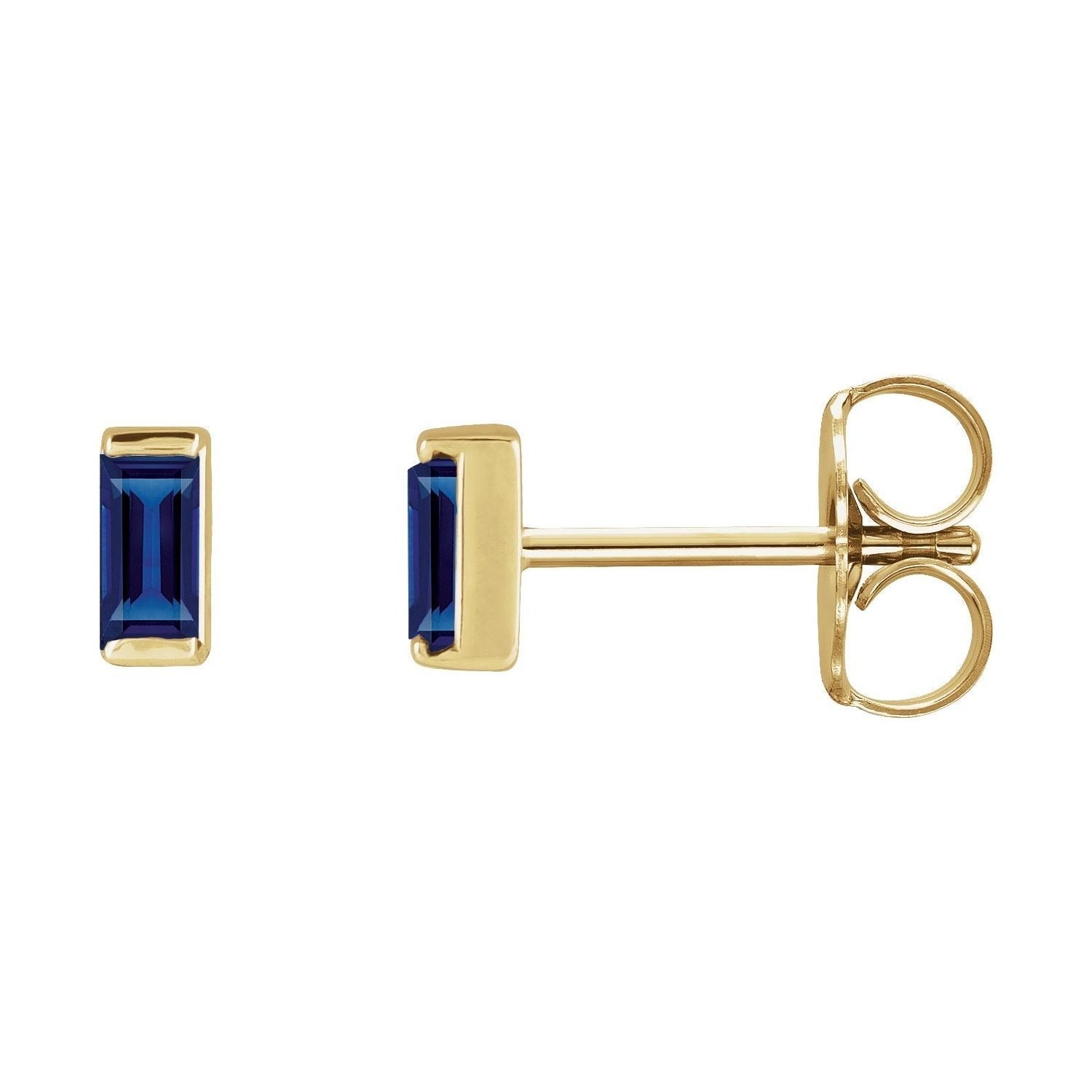 Sapphire Row Lab-Grown Gemstone Channel-Set Baguette Stud Earrings - Blue Sapphire, 14K Yellow Gold