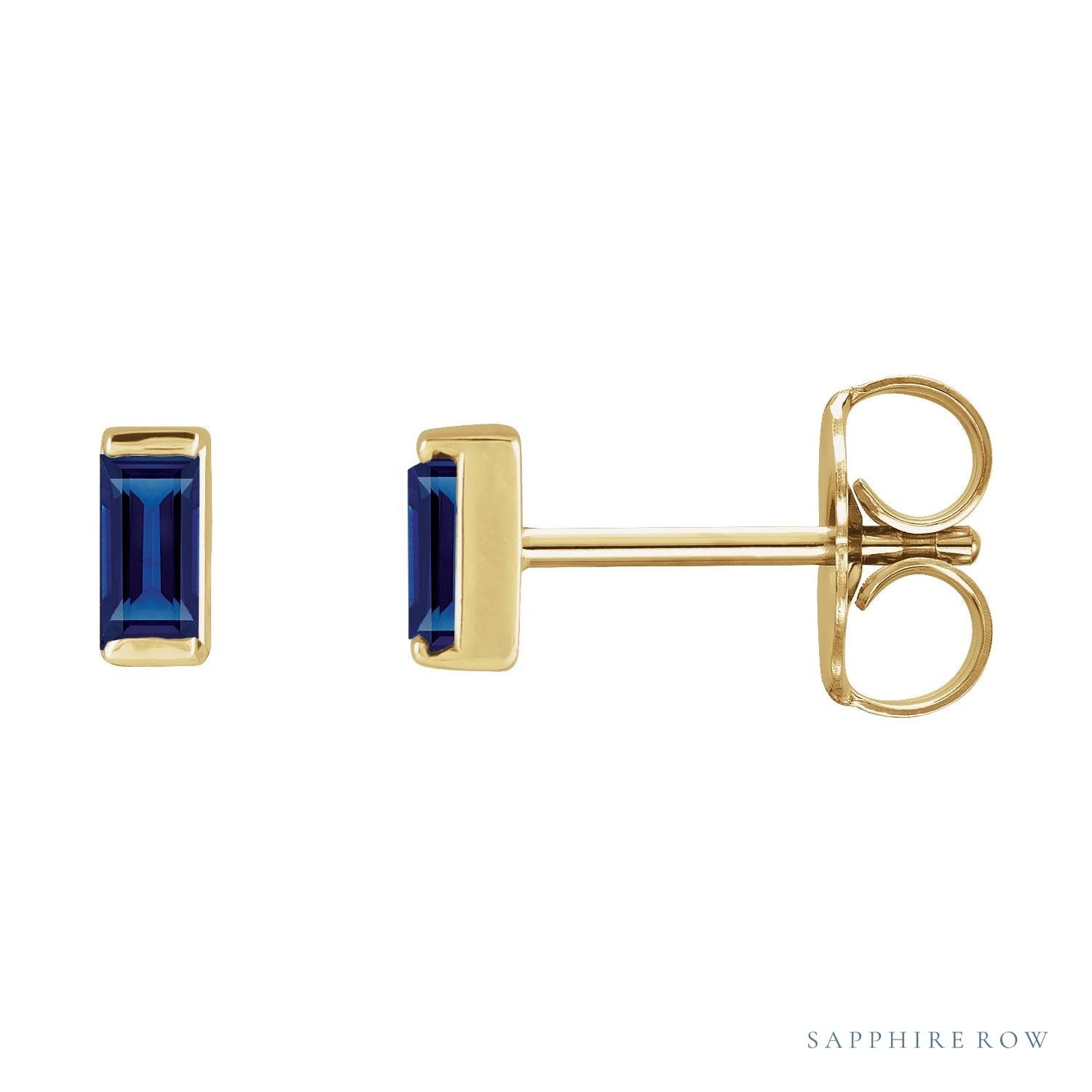 Sapphire Row Lab-Grown Gemstone Channel-Set Baguette Stud Earrings - Blue Sapphire, 14K Yellow Gold