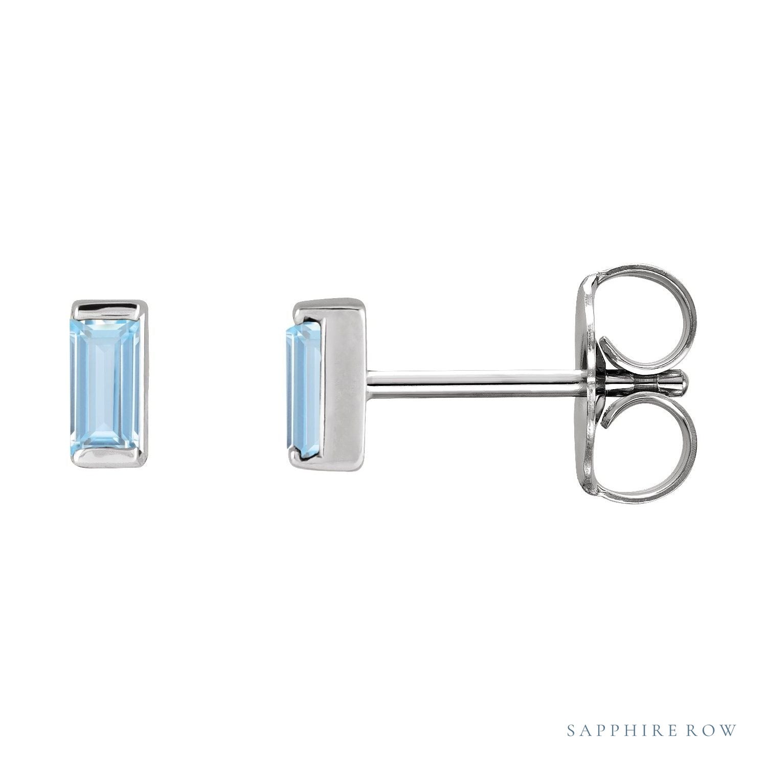 Sapphire Row Lab-Grown Gemstone Channel-Set Baguette Stud Earrings - Aqua Sapphire, Platinum
