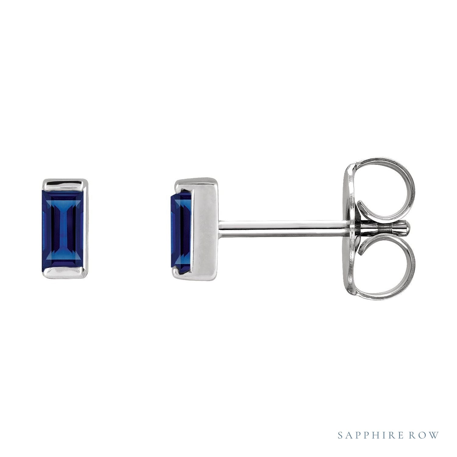 Sapphire Row Lab-Grown Gemstone Channel-Set Baguette Stud Earrings - Blue Sapphire, Platinum