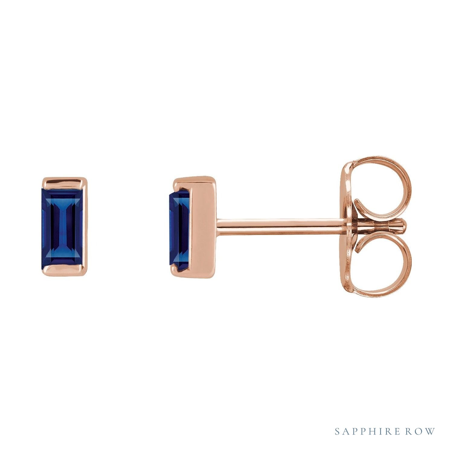 Sapphire Row Lab-Grown Gemstone Channel-Set Baguette Stud Earrings - Blue Sapphire, 14K Rose Gold