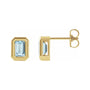 Sapphire Row Natural Gemstone Emerald-Cut Bezel Stud Earrings - Sky Blue Topaz, 14K Yellow Gold