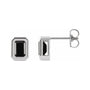 Sapphire Row Natural Gemstone Emerald-Cut Bezel Stud Earrings - Black Onyx, 14K White Gold