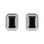 Sapphire Row Natural Gemstone Emerald-Cut Bezel Stud Earrings - Black Onyx, 14K White Gold (view 2)