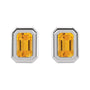 Sapphire Row Natural Gemstone Emerald-Cut Bezel Stud Earrings - Citrine, Platinum (view 2)