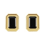 Sapphire Row Natural Gemstone Emerald-Cut Bezel Stud Earrings - Black Onyx, 14K Yellow Gold (view 2)