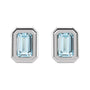Sapphire Row Natural Gemstone Emerald-Cut Bezel Stud Earrings - Sky Blue Topaz, 14K White Gold (view 2)