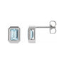 Sapphire Row Natural Gemstone Emerald-Cut Bezel Stud Earrings - Sky Blue Topaz, Platinum