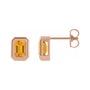 Sapphire Row Natural Gemstone Emerald-Cut Bezel Stud Earrings - Citrine, 14K Rose Gold