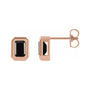 Sapphire Row Natural Gemstone Emerald-Cut Bezel Stud Earrings - Black Onyx, 14K Rose Gold