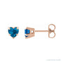 Sapphire Row Natural Gemstone Heart Stud Earrings - London Blue Topaz, 14K Rose Gold