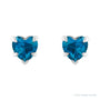 Sapphire Row Natural Gemstone Heart Stud Earrings - London Blue Topaz, Platinum (view 2)