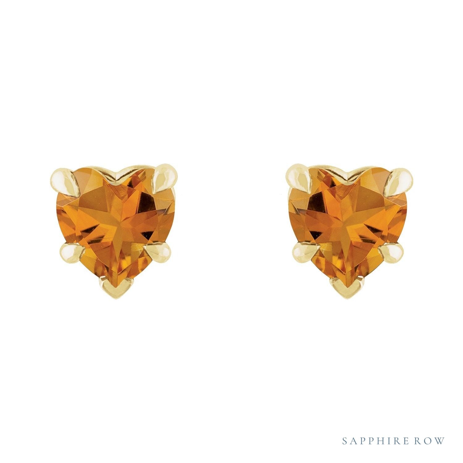 Sapphire Row Natural Gemstone Heart Stud Earrings - Citrine, 14K Yellow Gold (view 2)