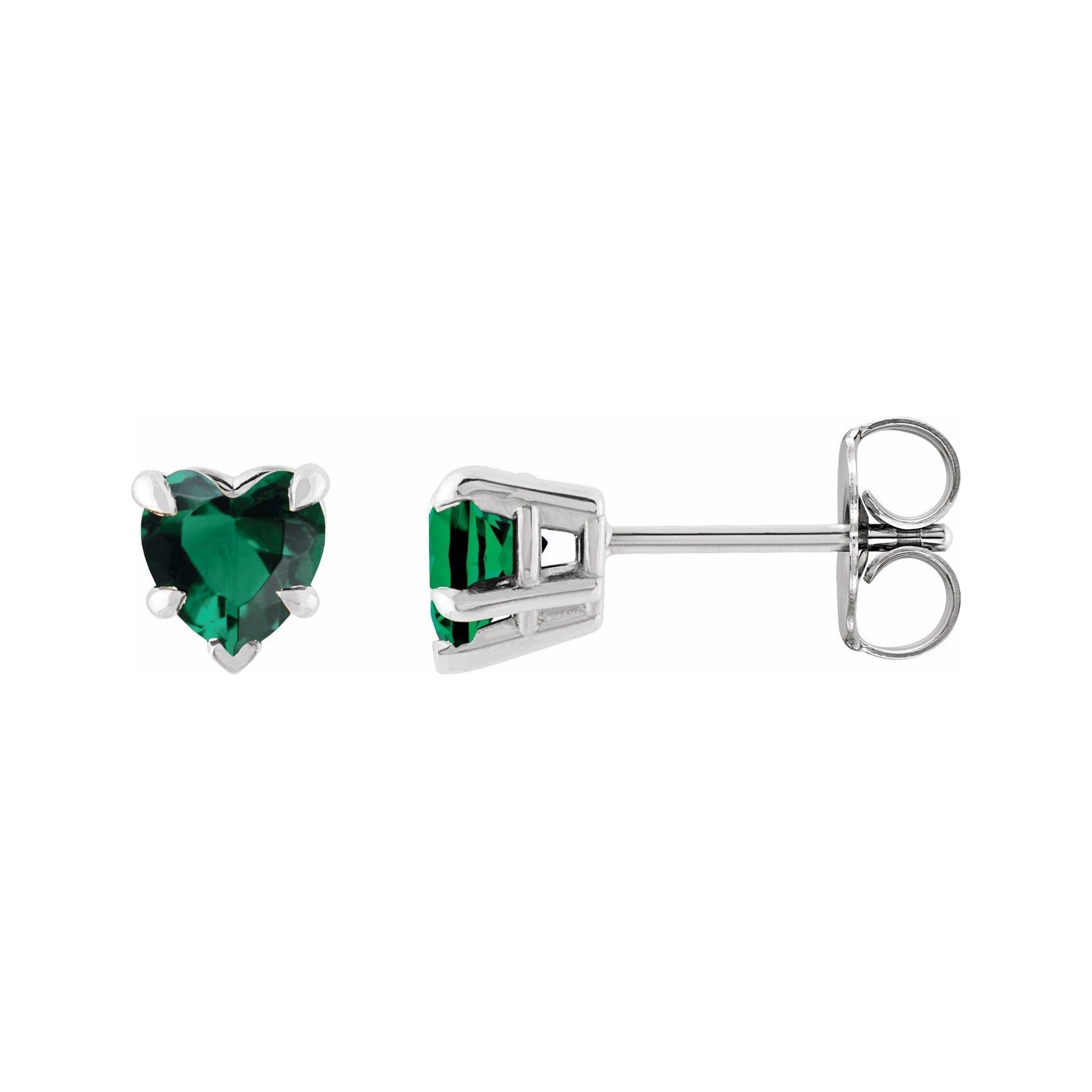 Sapphire Row Lab-Grown Emerald Heart Stud Earrings - 14K White Gold