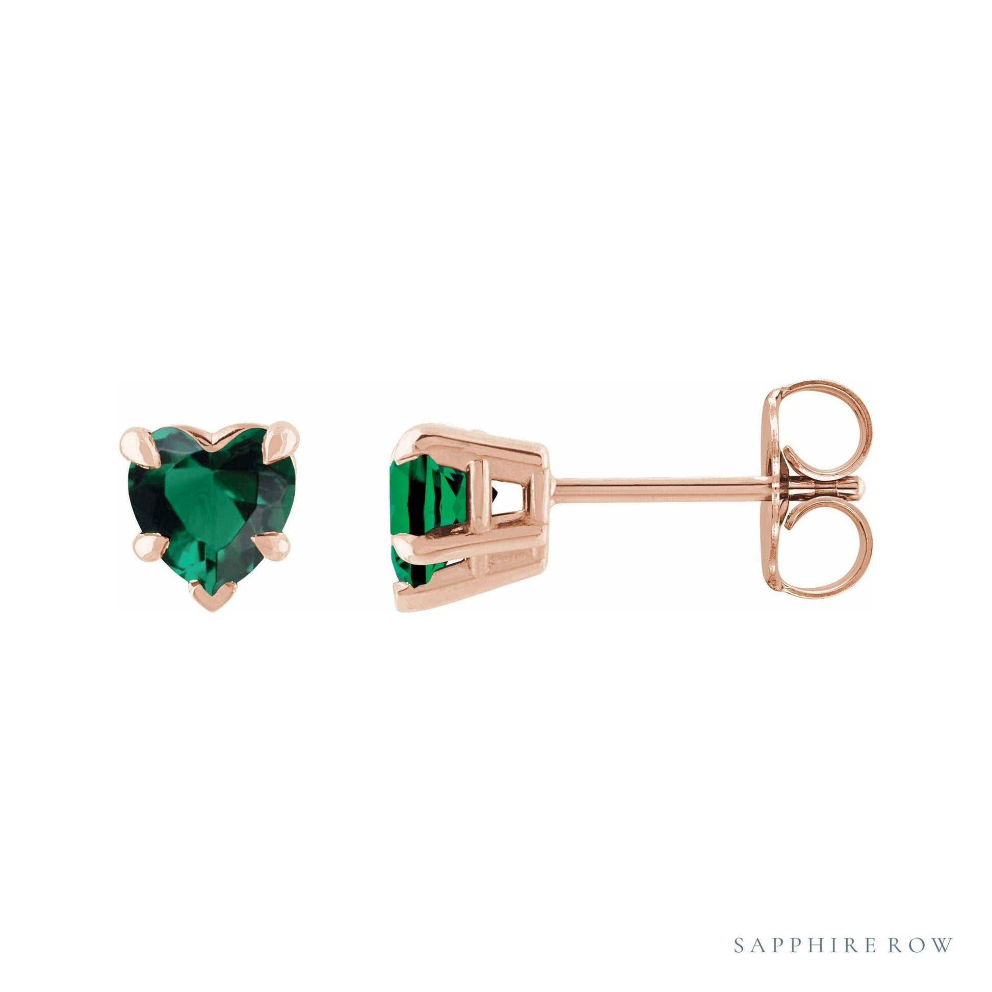 Sapphire Row Lab-Grown Emerald Heart Stud Earrings - 14K Rose Gold