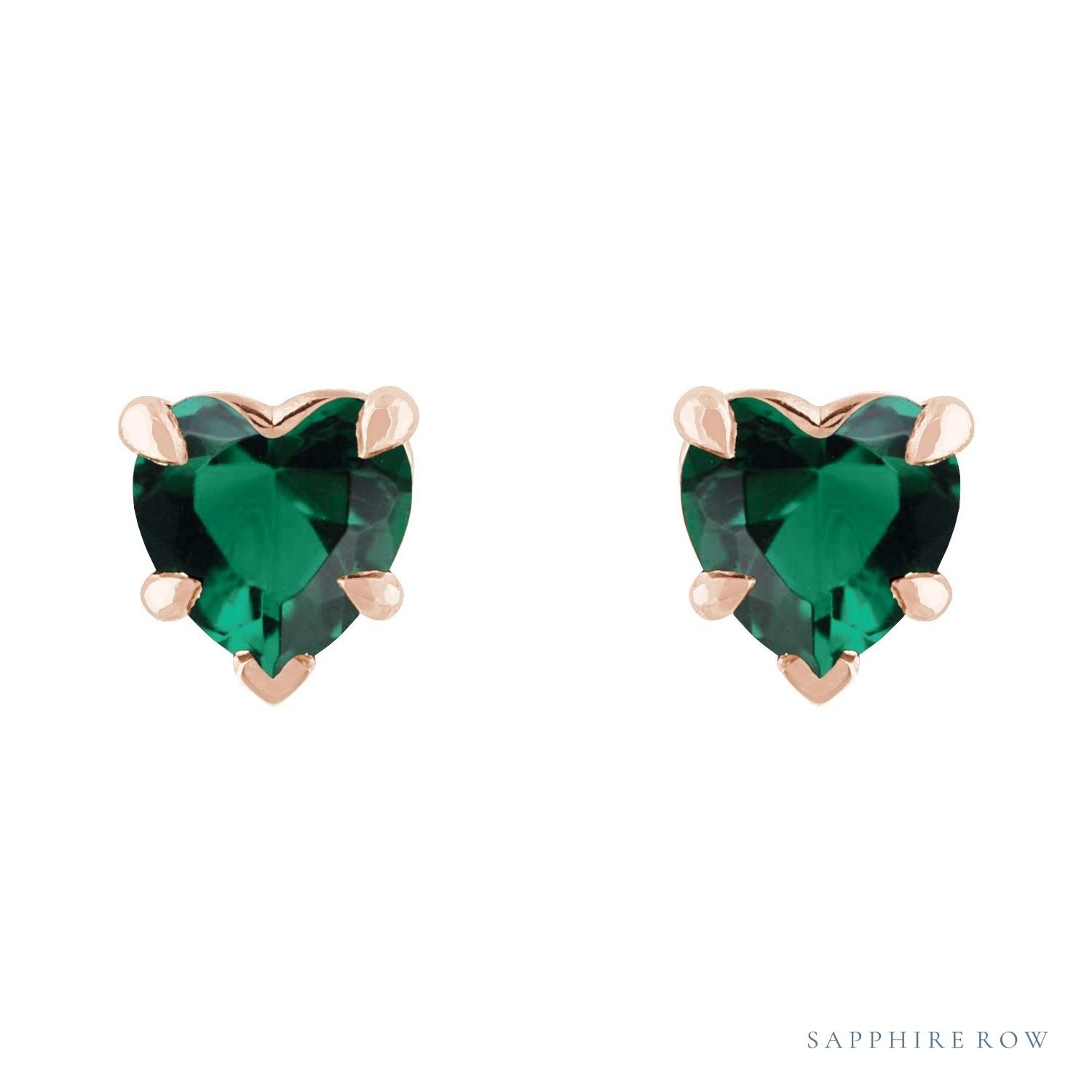 Sapphire Row Lab-Grown Emerald Heart Stud Earrings - 14K Rose Gold (view 2)