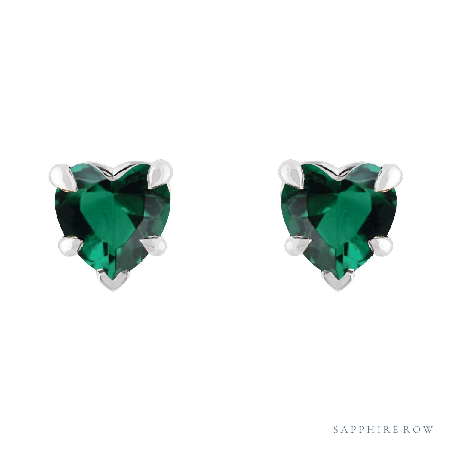 Sapphire Row Lab-Grown Emerald Heart Stud Earrings - Platinum (view 2)