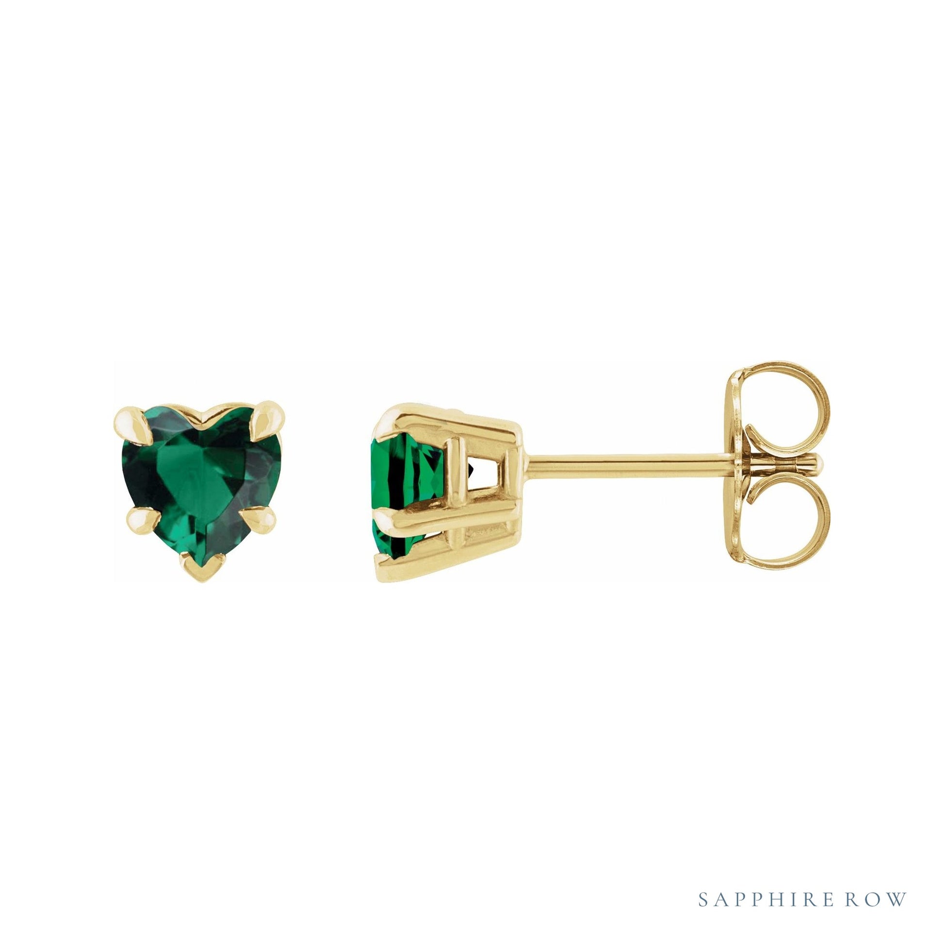 Sapphire Row Lab-Grown Emerald Heart Stud Earrings - 14K Yellow Gold