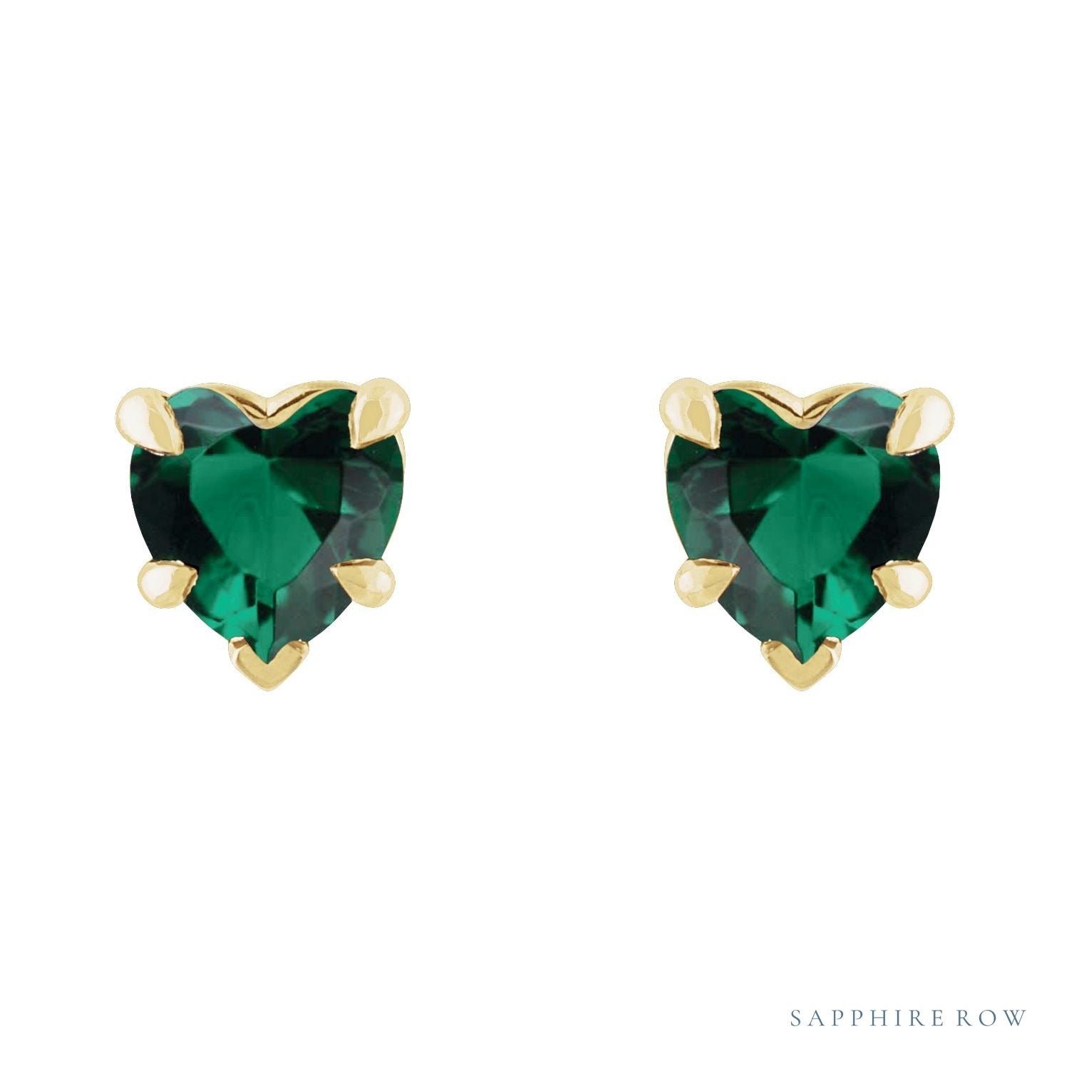 Sapphire Row Lab-Grown Emerald Heart Stud Earrings - 14K Yellow Gold (view 2)