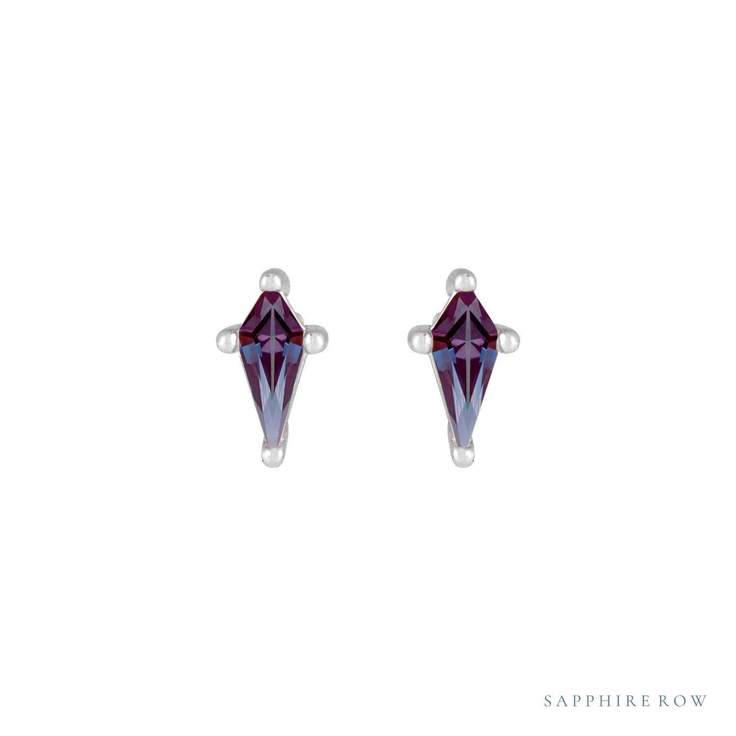 Sapphire Row Lab-Grown Gemstone Kite Stud Earrings - Alexandrite, Platinum (view 2)