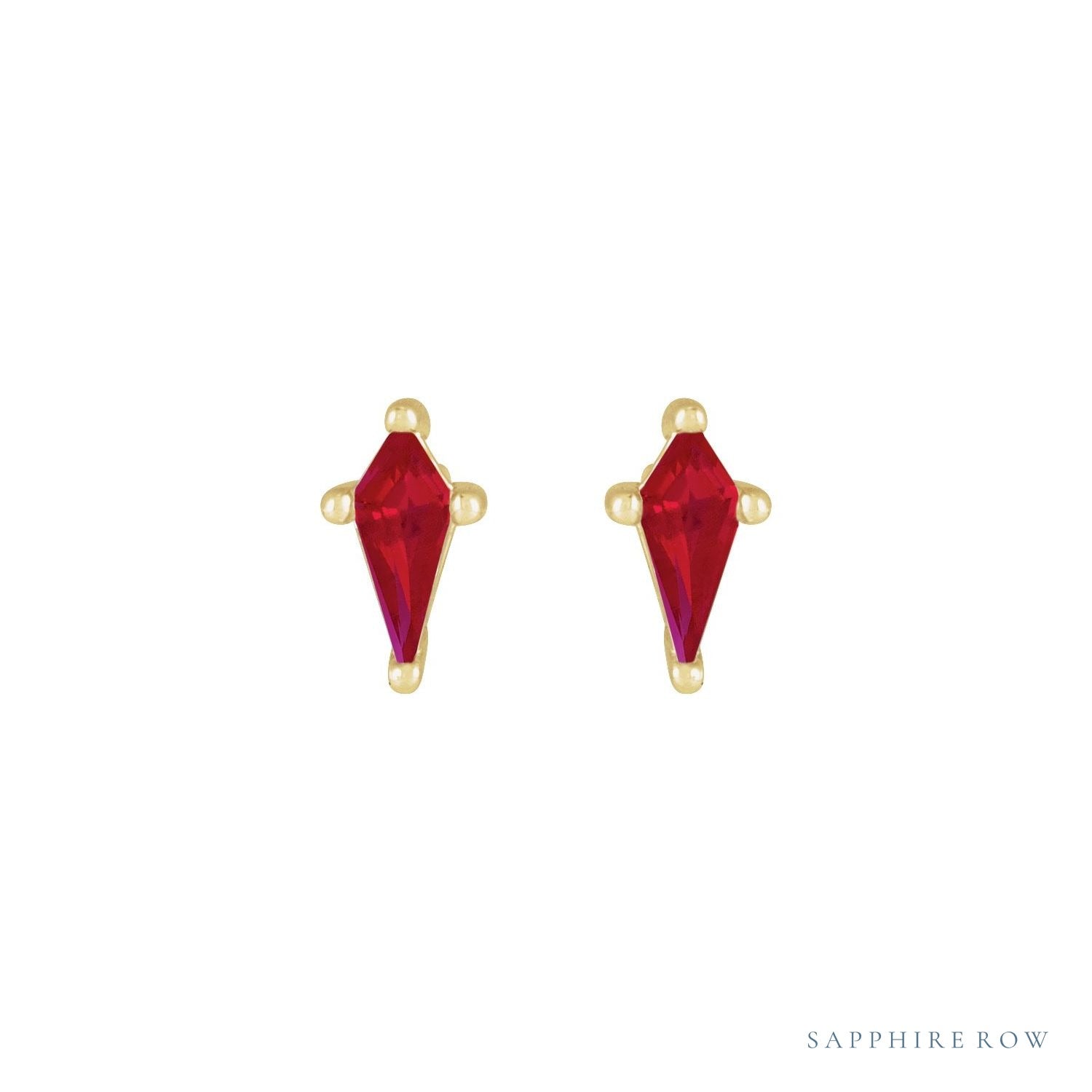 Sapphire Row Lab-Grown Gemstone Kite Stud Earrings - Ruby, 14K Yellow Gold (view 2)