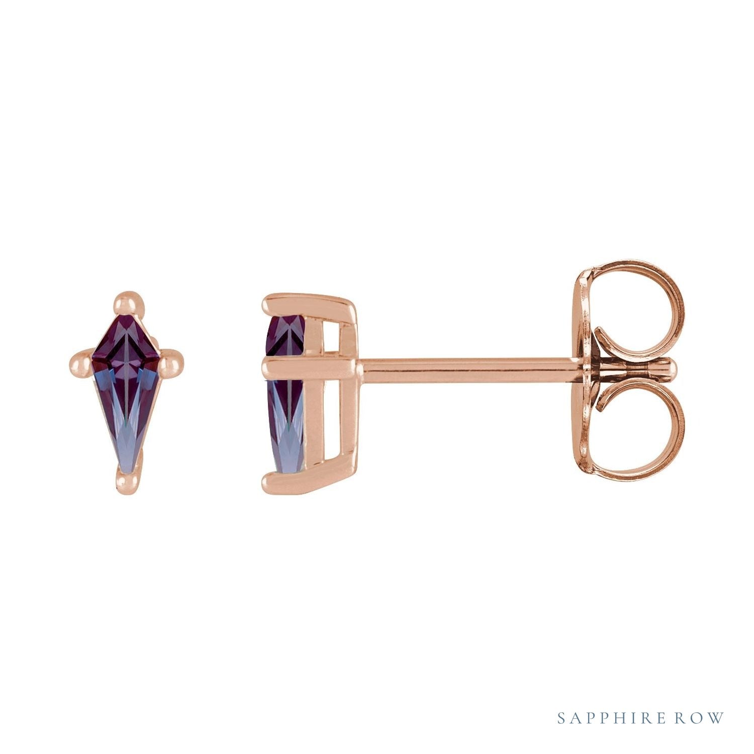 Sapphire Row Lab-Grown Gemstone Kite Stud Earrings - Alexandrite, 14K Rose Gold