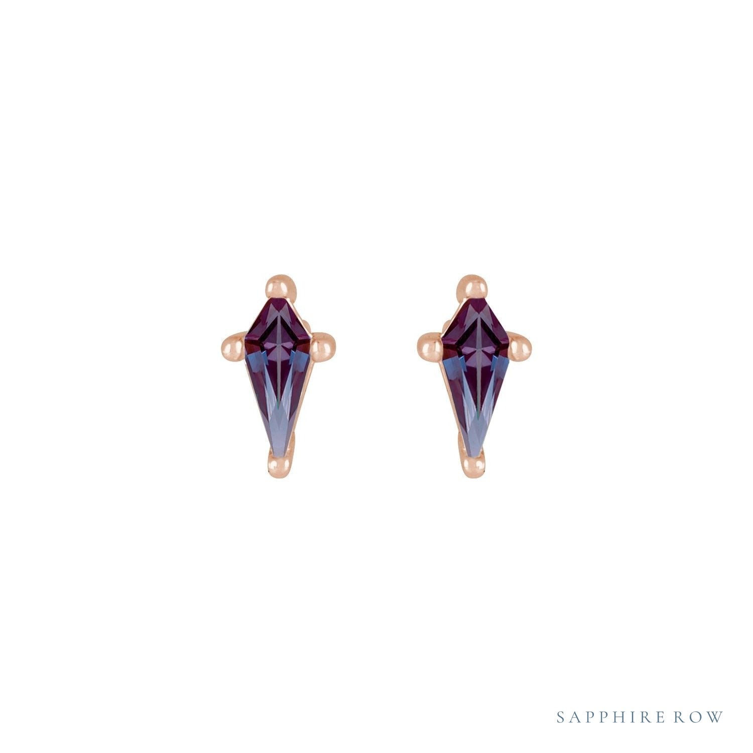 Sapphire Row Lab-Grown Gemstone Kite Stud Earrings - Alexandrite, 14K Rose Gold (view 2)