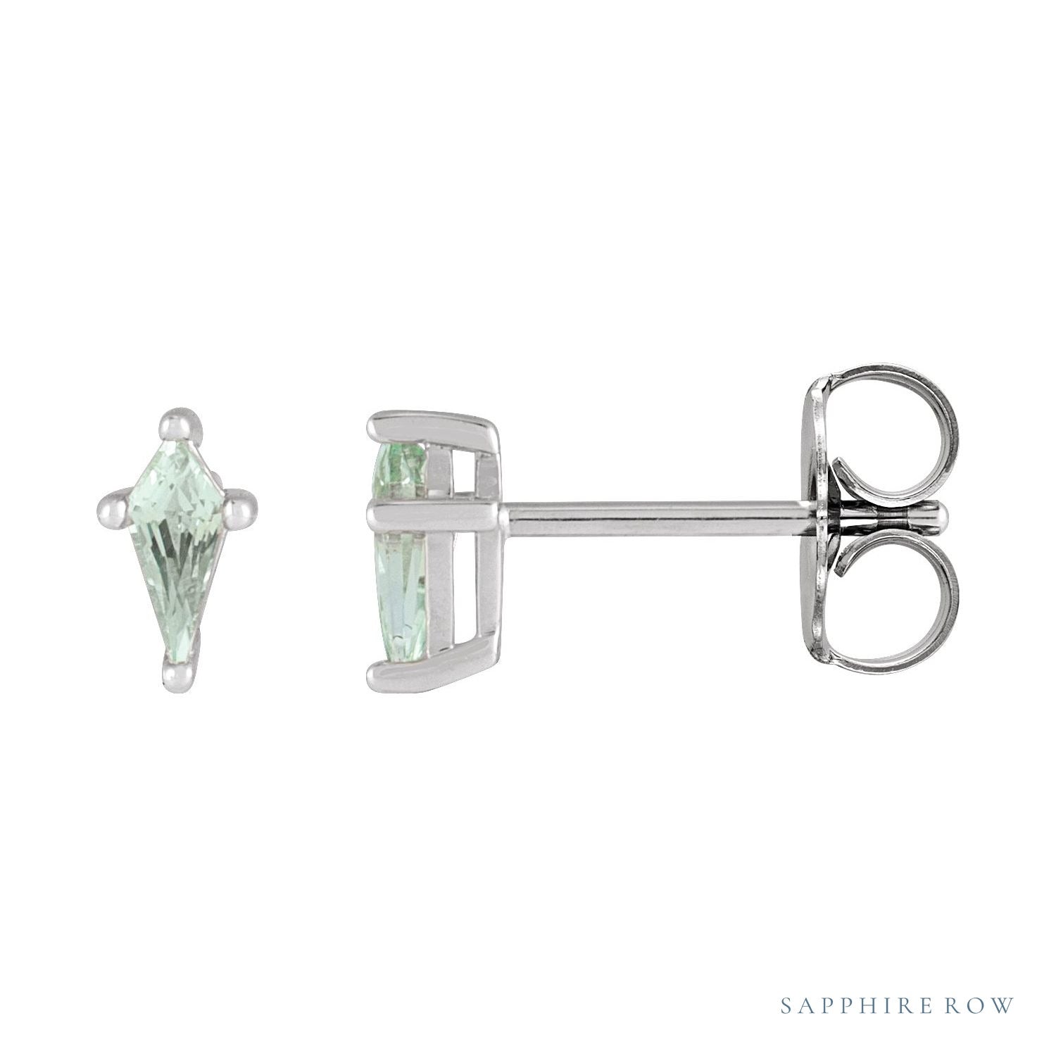 Sapphire Row Lab-Grown Gemstone Kite Stud Earrings - Green Sapphire, Platinum, 2.25 mm