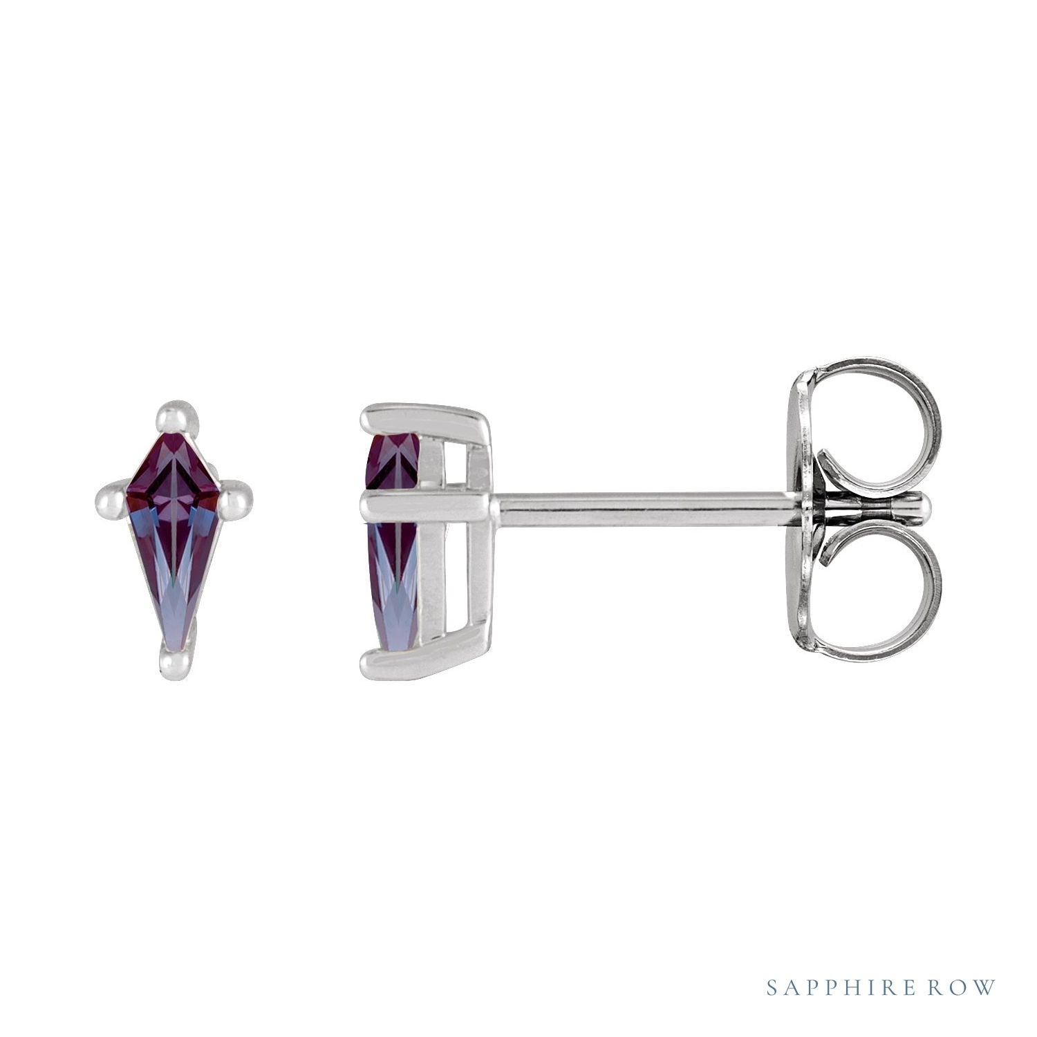 Sapphire Row Lab-Grown Gemstone Kite Stud Earrings - Alexandrite, 14K White Gold