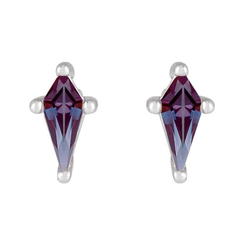Sapphire Row Lab-Grown Gemstone Kite Stud Earrings - Alexandrite, 14K White Gold (view 2)