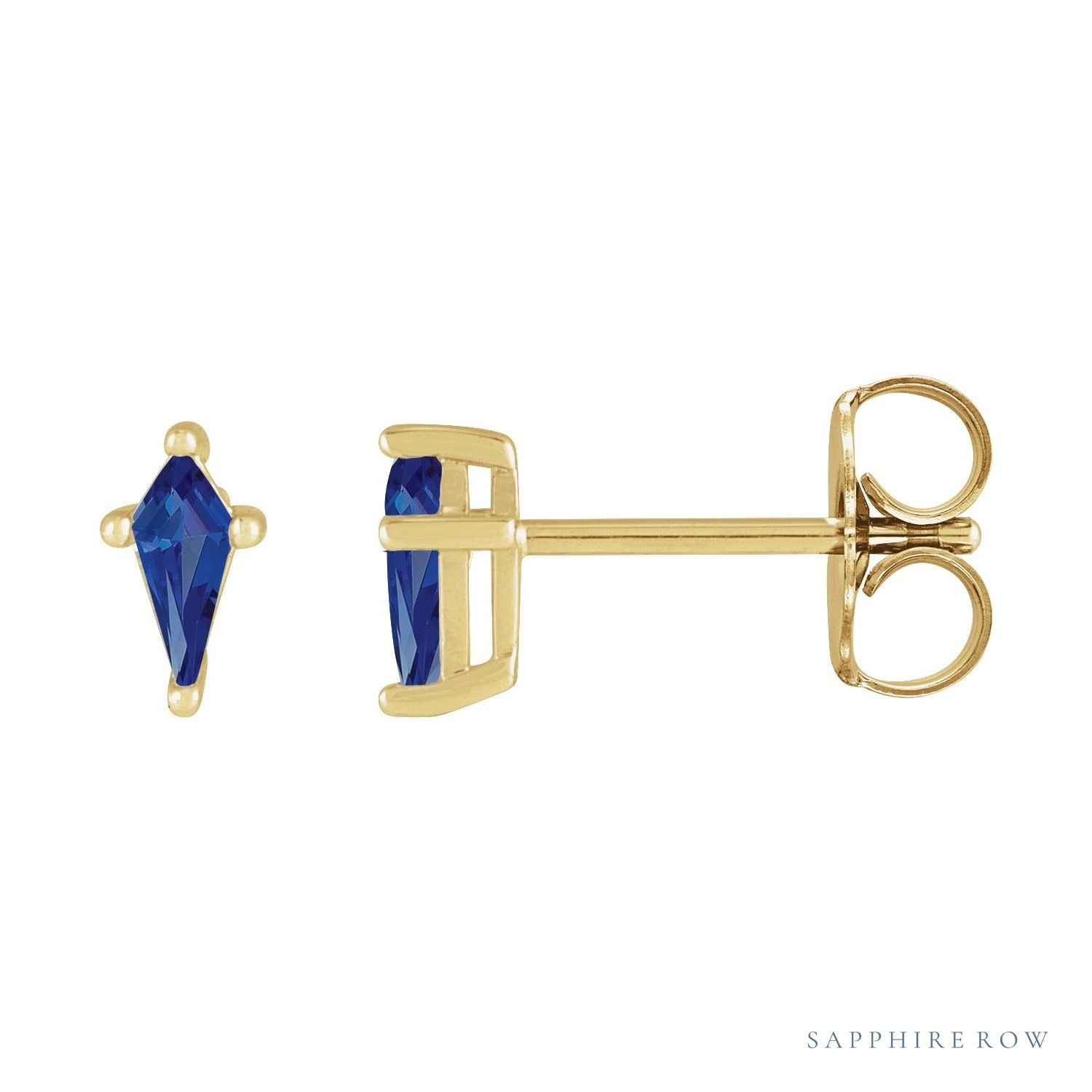 Sapphire Row Lab-Grown Gemstone Kite Stud Earrings - Blue Sapphire, 14K Yellow Gold