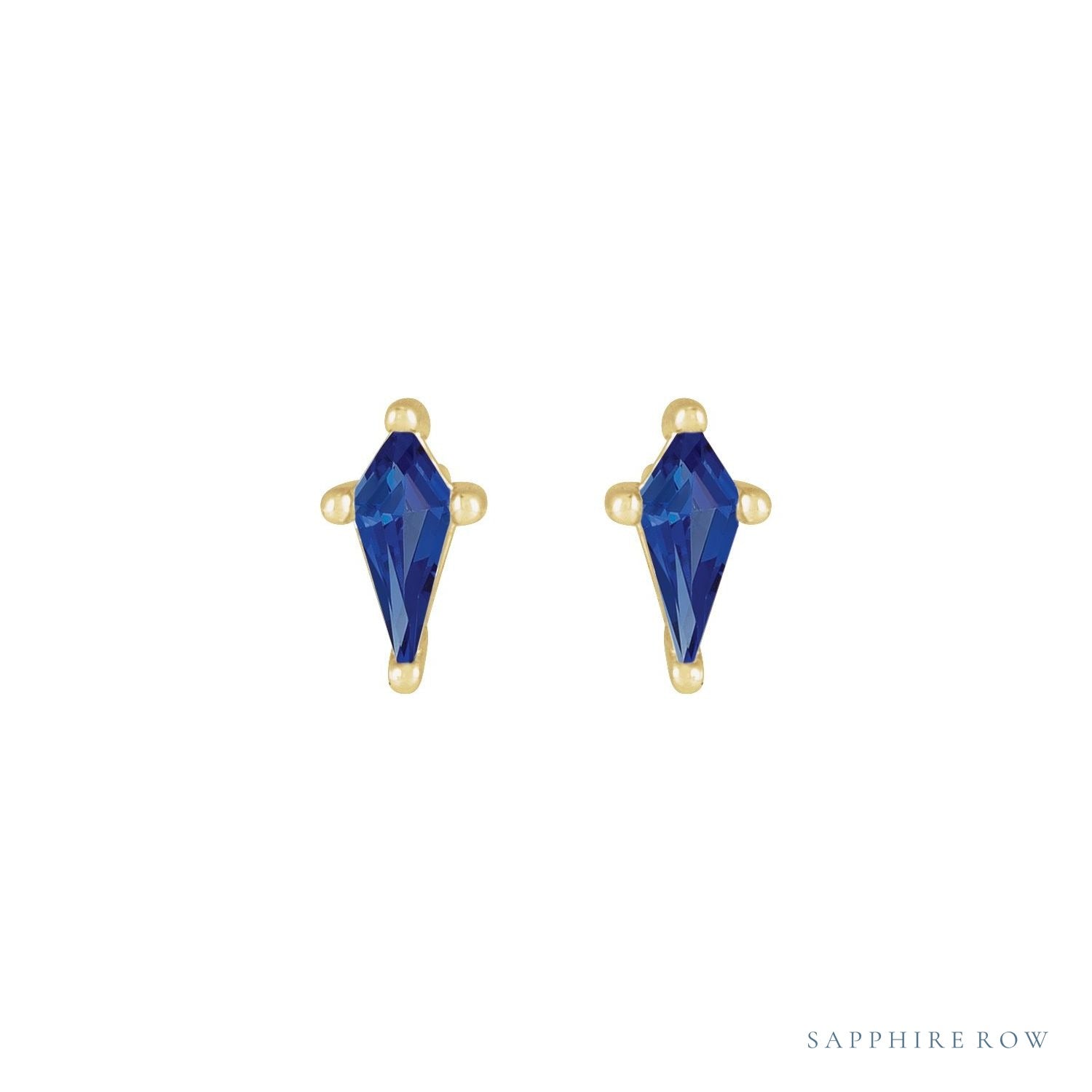 Sapphire Row Lab-Grown Gemstone Kite Stud Earrings - Blue Sapphire, 14K Yellow Gold (view 2)