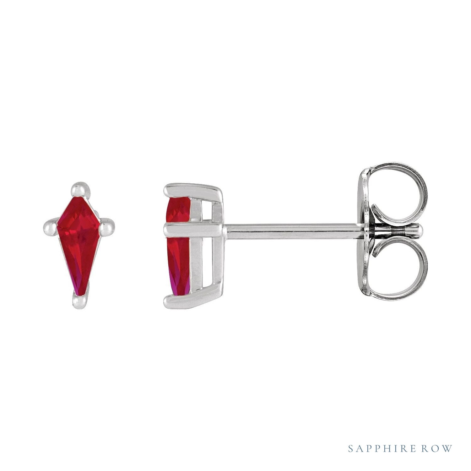 Sapphire Row Lab-Grown Gemstone Kite Stud Earrings - Ruby, 14K White Gold