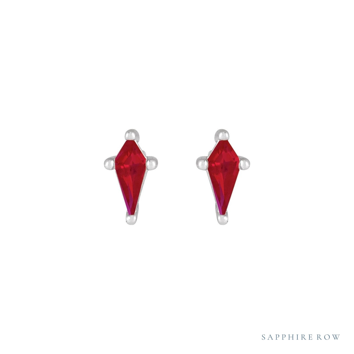 Sapphire Row Lab-Grown Gemstone Kite Stud Earrings - Ruby, Platinum (view 2)