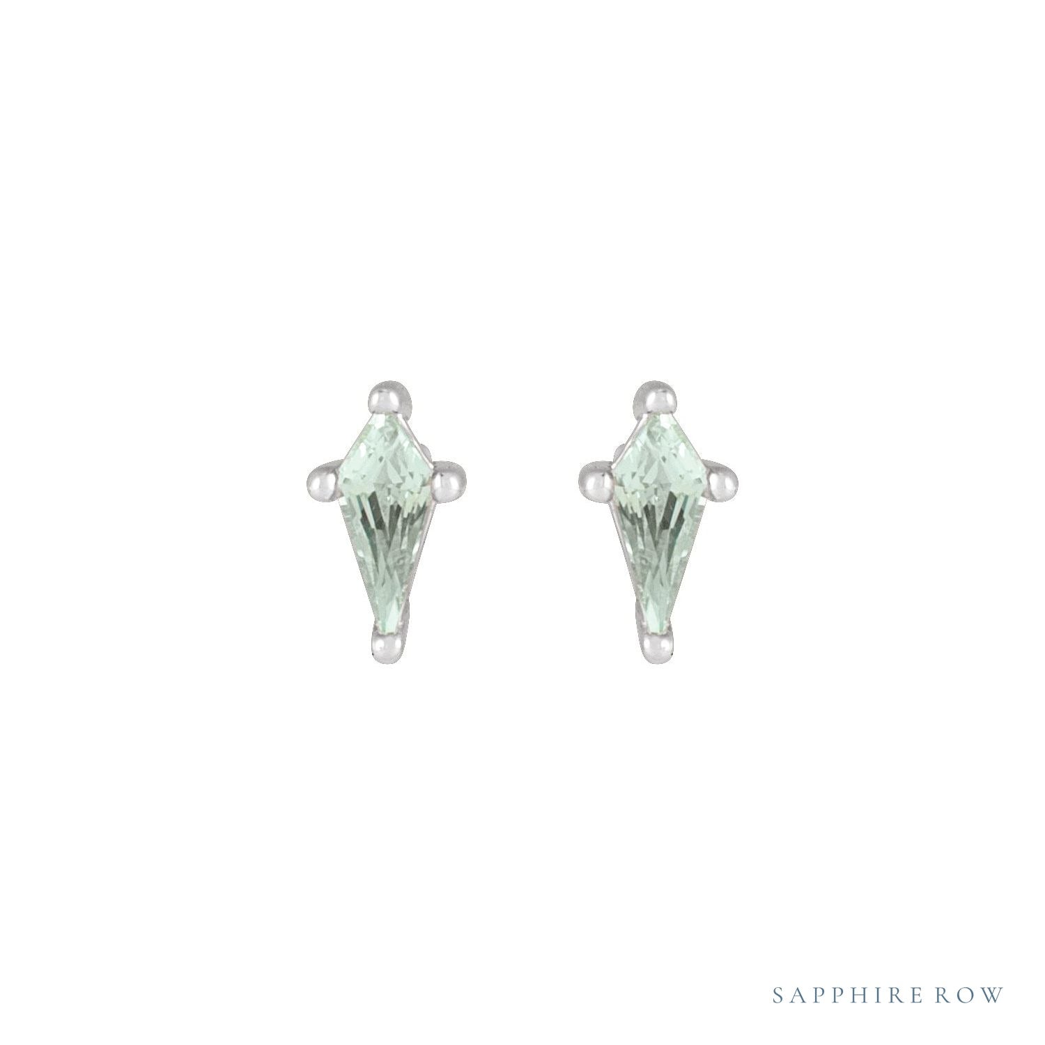 Sapphire Row Lab-Grown Gemstone Kite Stud Earrings - Green Sapphire, 14K White Gold, 2.25 mm (view 2)