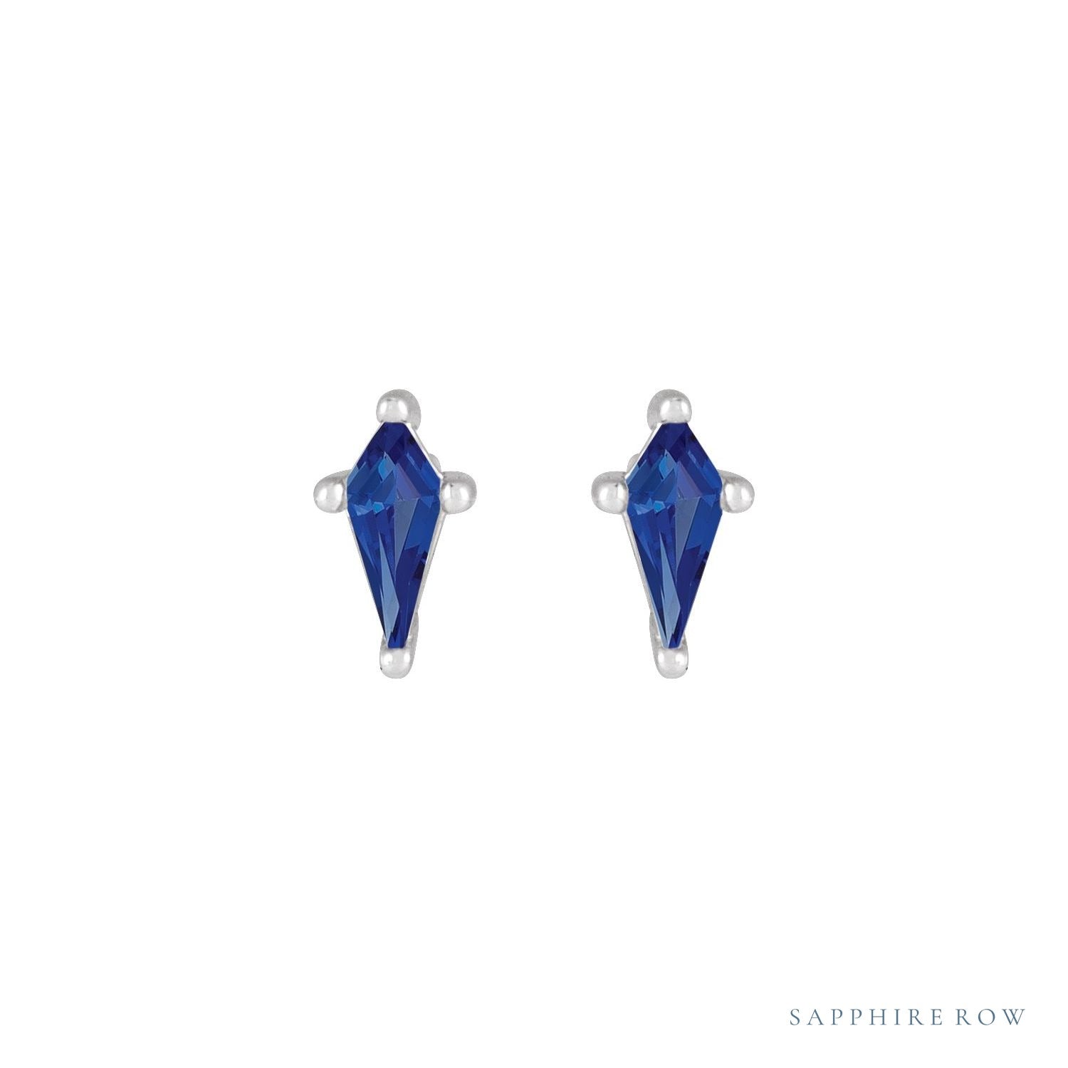 Sapphire Row Lab-Grown Gemstone Kite Stud Earrings - Blue Sapphire, Platinum (view 2)