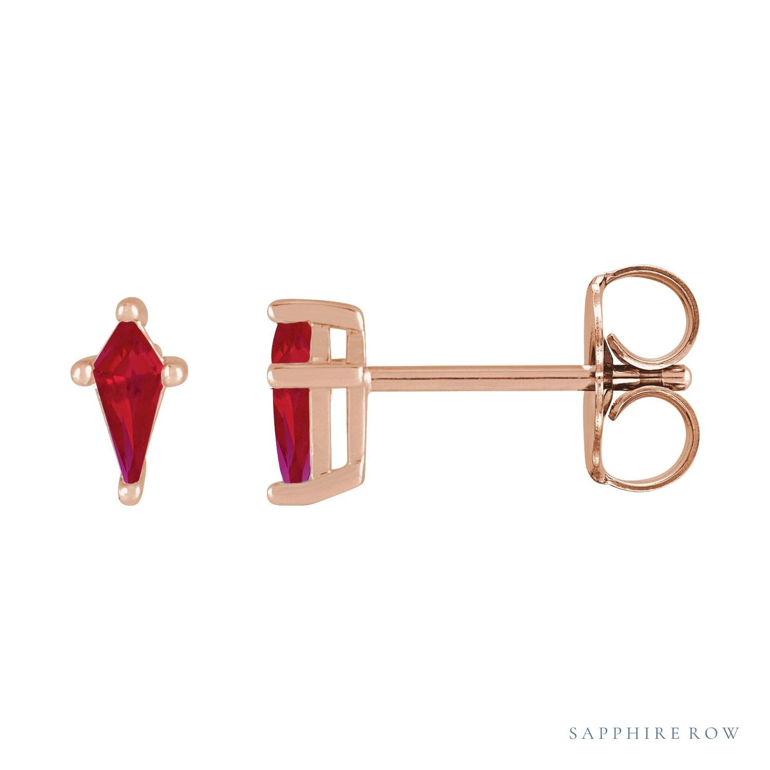 Sapphire Row Lab-Grown Gemstone Kite Stud Earrings - Ruby, 14K Rose Gold