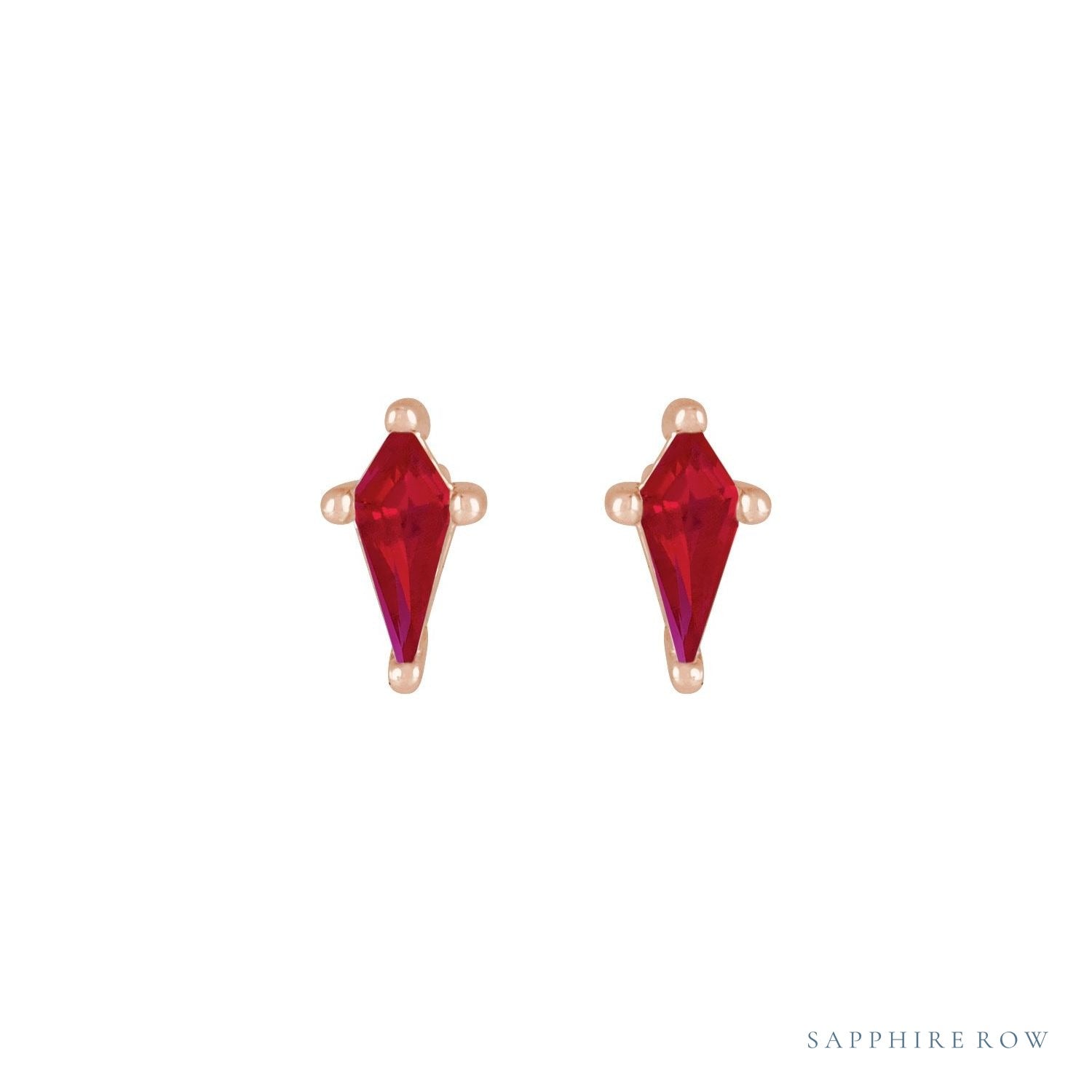 Sapphire Row Lab-Grown Gemstone Kite Stud Earrings - Ruby, 14K Rose Gold (view 2)