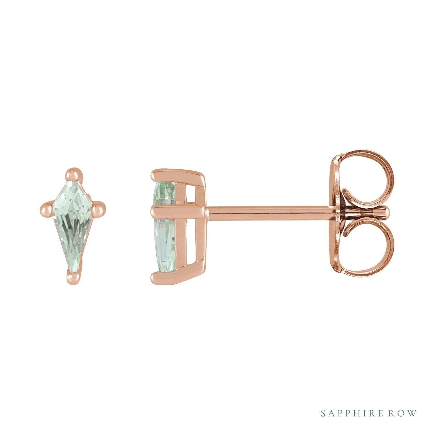 Sapphire Row Lab-Grown Gemstone Kite Stud Earrings - Green Sapphire, 14K Rose Gold, 2.25 mm