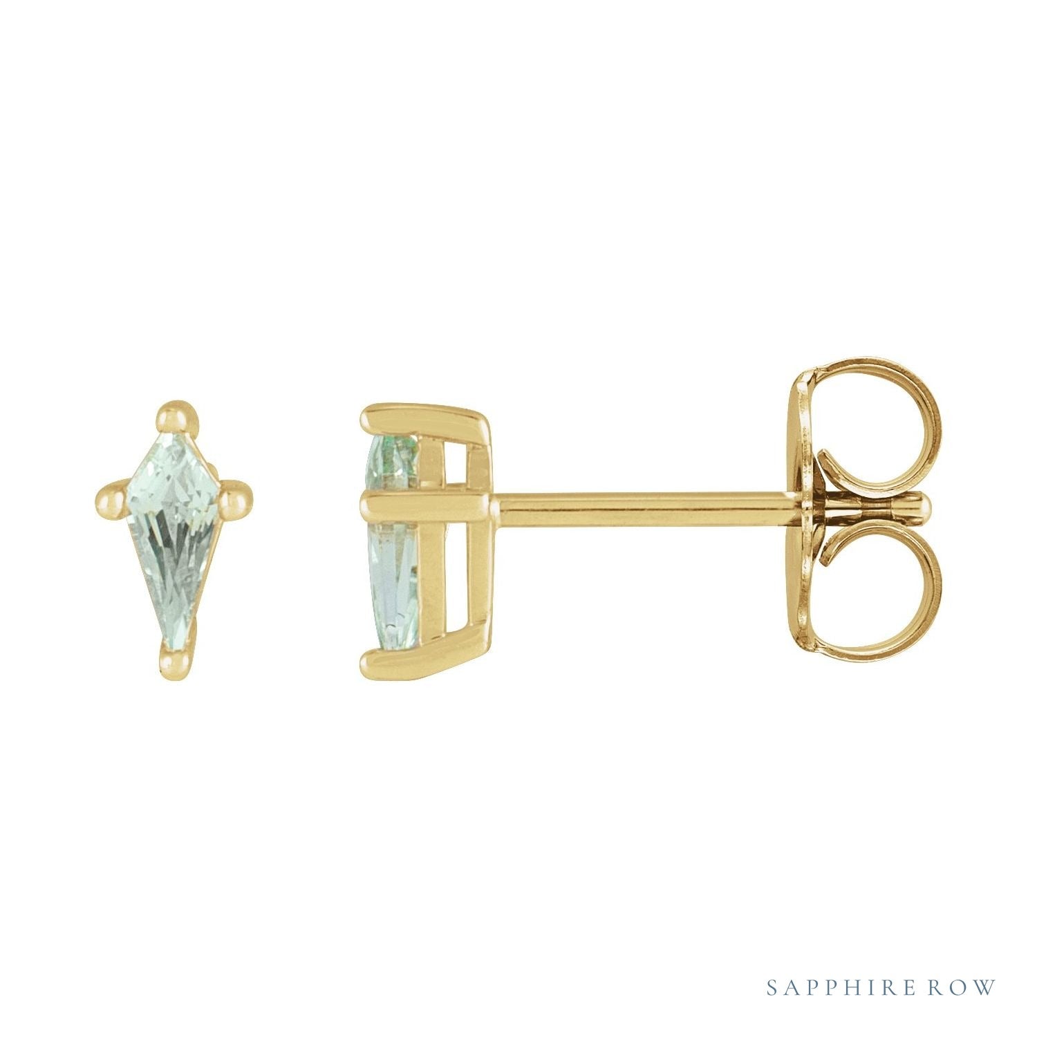 Sapphire Row Lab-Grown Gemstone Kite Stud Earrings - Green Sapphire, 14K Yellow Gold, 2.25 mm
