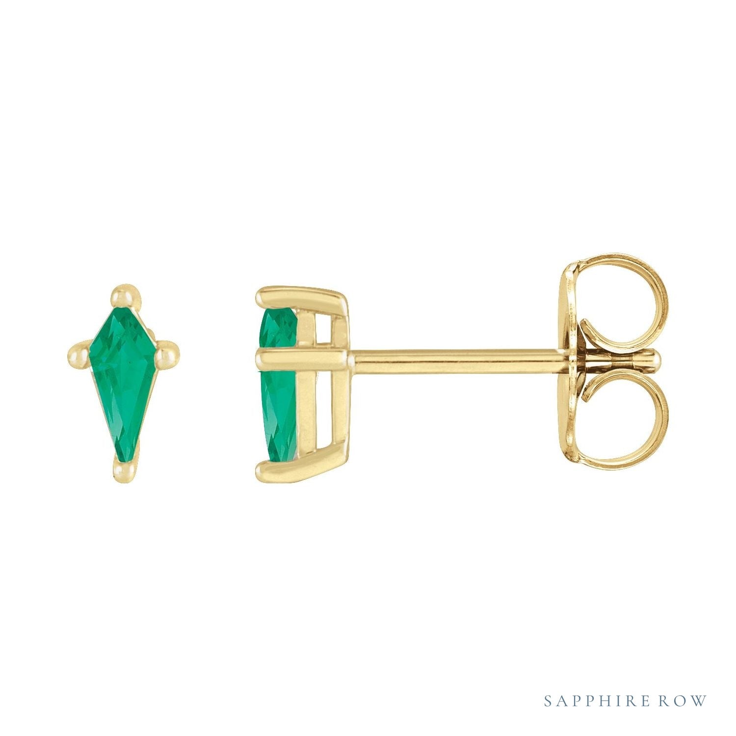 Sapphire Row Lab-Grown Gemstone Kite Stud Earrings - Emerald, 14K Yellow Gold