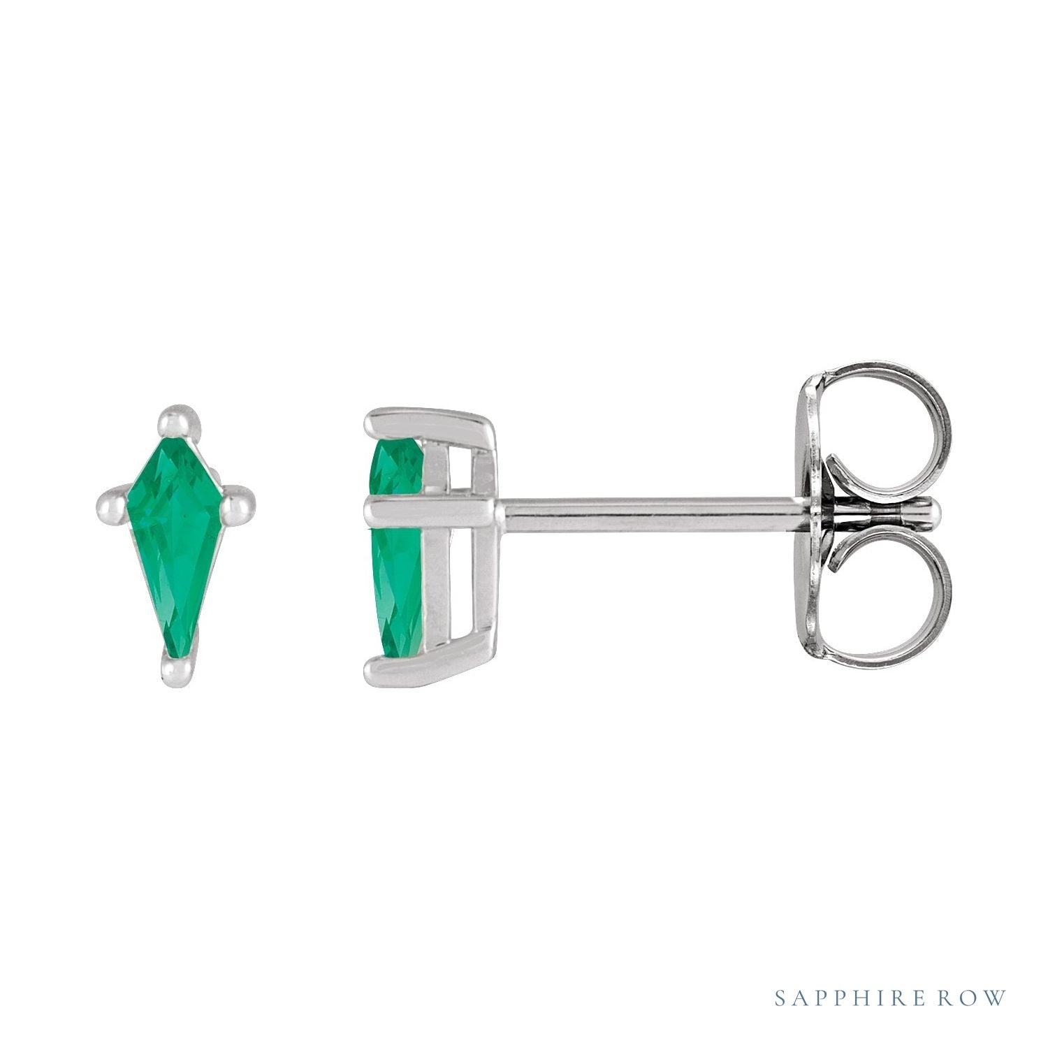 Sapphire Row Lab-Grown Gemstone Kite Stud Earrings - Emerald, Platinum