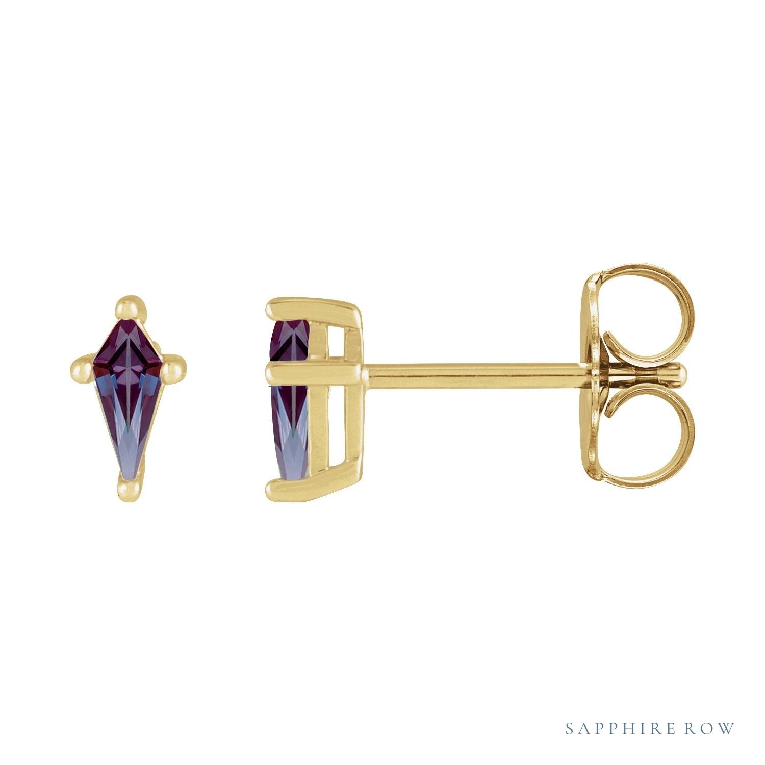 Sapphire Row Lab-Grown Gemstone Kite Stud Earrings - Alexandrite, 14K Yellow Gold